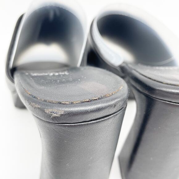 Jeffrey Campbell Women's Square Toe Black Leather Block Heel Mules Size 8.5 - Picture 11 of 13